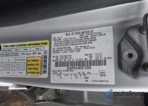 2019 Ford Fusion Hybrid Se from USA, damaged, VIN 3FA6P0LU4KR272208